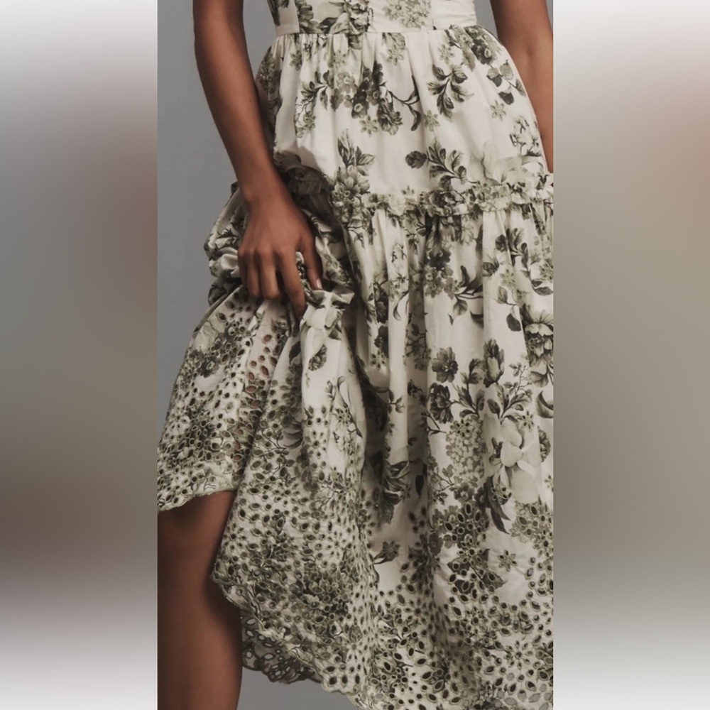 Anthropologie Sleeveless Sweatheart Maxi Dress with Olive Floral Print Sz XL - Picture 4 of 8